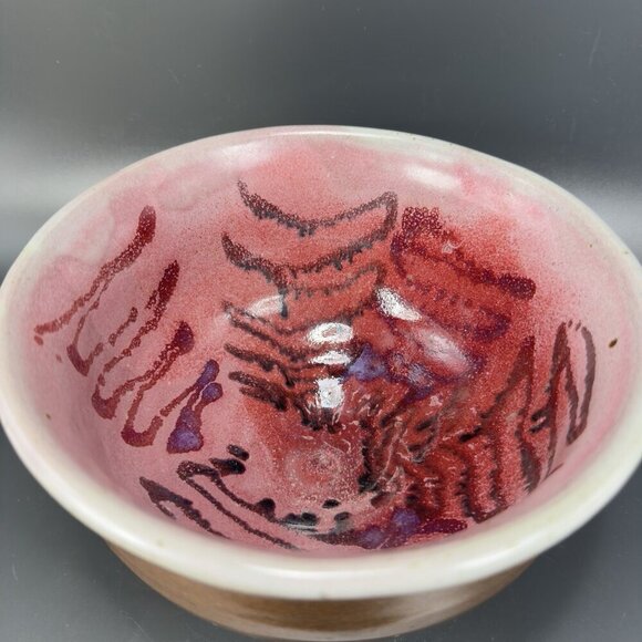 Vintage 1980s Hand Made Stoneware Pottery Footed Dish Bowl Artist Signed Heavy - Picture 5 of 16